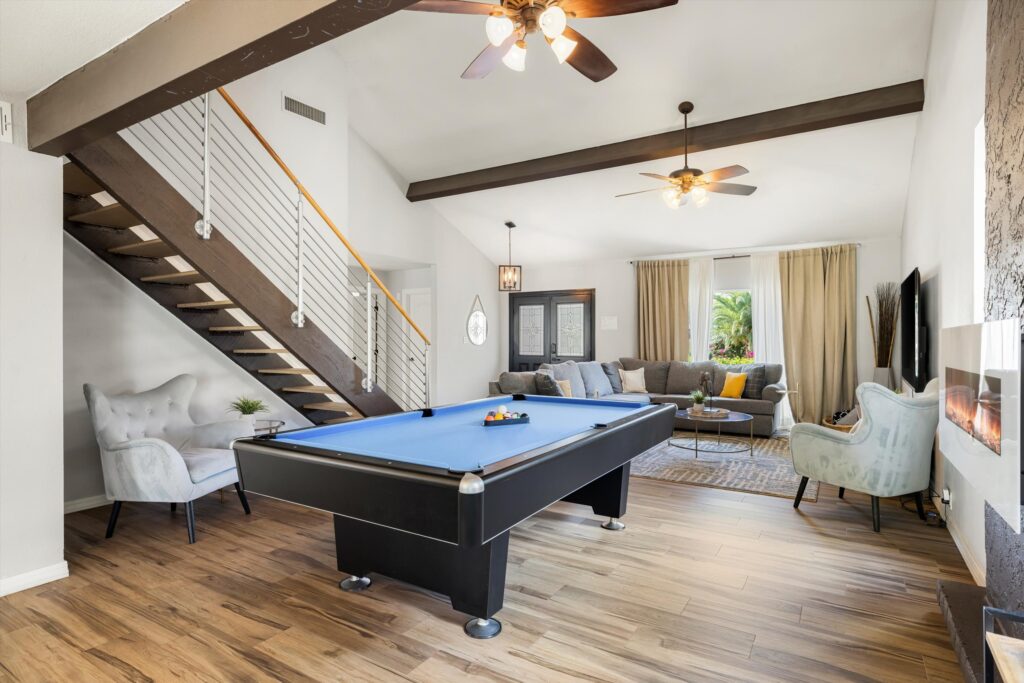 Open game lounge and flexible living space